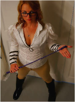 Strict Mistress canes and paddles naughty sub gents