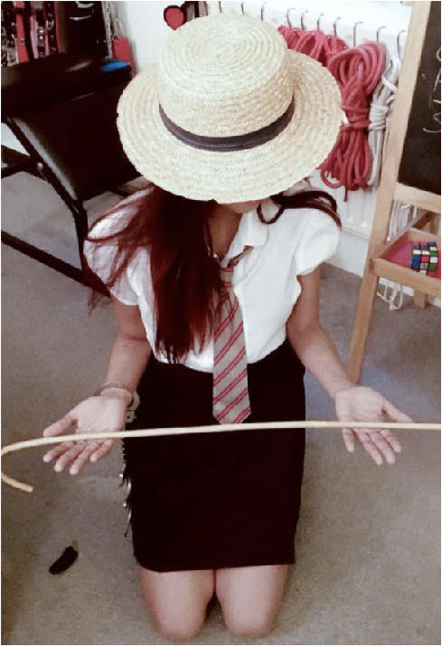 London schoolgirl spankee Amira holds the cane out to Sir