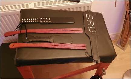 Spanking implements ready for use by London domme Miss Linda