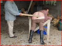 Angry farmer spanks naughty Sarah's bare bottom for stealing apples